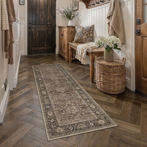HUGEAR Brown Washable 2x5 Runner Rugs for Hallway Entryway Vintage Distressed Neutral Rug Carpet Durable Soft Non Slip & Shedding Stain Resistant Low Pile Indoor Home Decor - color: Retro | Brown, size: 2' x 5' (Runner)