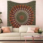Bless International Handmade Indian hippie Bohemian Psychedelic Peacock Mandala Wall hanging College Dorm Beach Throws Table Cloth Bedding Tapestry (Ever Green, Queen(84x90Inches)(215x230Cms)) - color: Evergreen, size: 90"L x 84"W