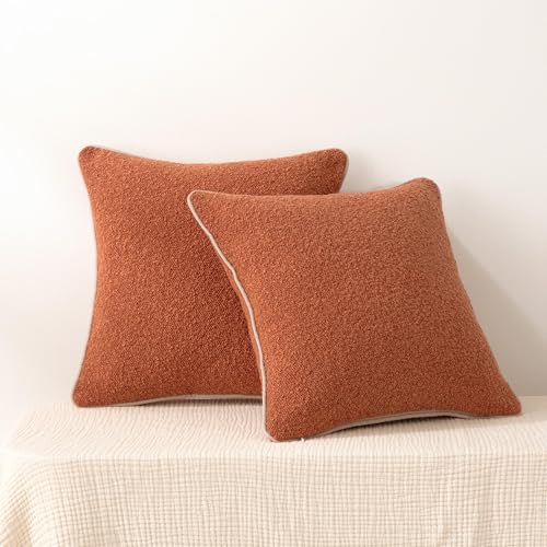 Amazon Basics Boucle Throw Pillow Covers for Couch, Living Room, Orange Home Decor with Hidden Zipper, Brown, 20×20in, Pack of 2 - color: Brown, size: 20" x 20" (Pack of 2)