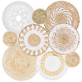 MJOGGOTT 9 Pcs Boho Wall Basket Decor Hanging Woven Wall Basket Art Decor Rattan Wicker Seagrass Home Round Tassels White Macrame Tapestry Baskets Decoration for Kitchen Home Farmhouse Decoration