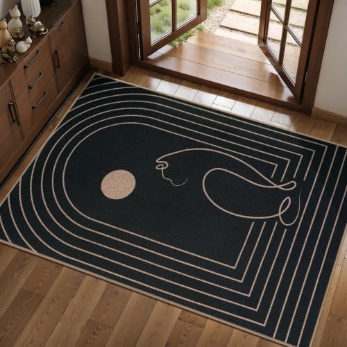 Tangsoo Easy Jute 2x3 Washable Outdoor Rug for Entryway,Black Non-Slip Rugs Modern Small Throw Mats Neutral Cat Pattern Indoor Entrance Carpet for Entry Kitchen Foyer Front Porch - color: Black Cat Pattern, size: 2x3ft
