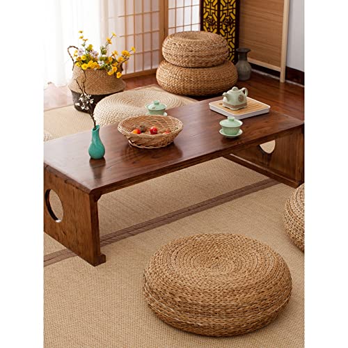 Etlegor Pouffes and Footstools, Futon Pouf Futon Cushion Stool Japanese Style Tatami Mat Cattail, Banana Leaf Hand-Woven Natural and Environmentally Friendly for B&B/Tatami/Meditation Futon - color: Natural-half-woven, size: 19.7"D x 19.7"W x 6.7"H