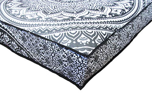 CRAFT KALA Mandala Floor Pillow Cushion Cover Seating Throw Cover Hippie Decorative Bohemian Ottoman Poufs Pom Pom Pillow Cases Boho Indian Cotton Living Room Yoga Home Décor (24" Square, Grey Ombre) - color: Grey Ombre, size: 24" x 24" (Pack of 1)