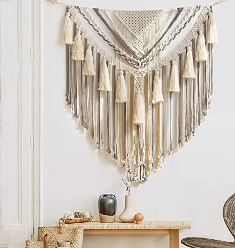 Jakalin Large Macrame Wall Decor Panels Handmade Wall Art Home Living Room Bedroom Decor 47" Wx 55" L - color: Grey