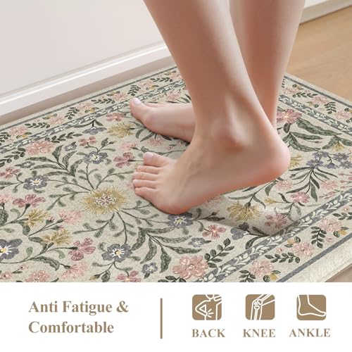 Collive Kitchen Mats for Floor, Cushioned Anti Fatigue Mat Non Skid Waterproof Kitchen Rugs Set of 2, Beige Vintage Comfort Standing Desk Rug for Office, Sink, Laundry, 17"x30"+17"x59" - color: Beige, size: 17.3"x59"+17.3"x29"