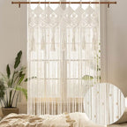 BECHAEO Boho Macrame Beaded Curtain Handmade Door String Curtain for Doorway Window Cotton Tassels Beads Hanging Room Divider Hallway Closet Bedroom Living Room Decor, White - 1 Panel 35" W x 79" L - size: 35"W x 79"L (Pack of 1)