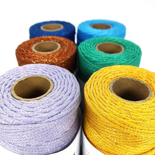 3mm Sparkle Polyester Macramé Cord - 150g/66yds Metallic Glitter Braided Cord for Crocheting Bags, Baskets, Macramé Plant Hangers & DIY Crafts, Machine Washable (8#Light Purple) - color: 8#light Purple