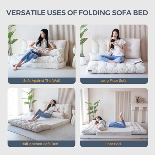 MAXYOYO Folding Sofa Bed, Tufted Bean Bag Bed with Pillows Floor Couch for Adults, Extra Thick and Long Floor Sofa, Twin Floor Couch Bed for Bedroom Living Room, Beige, 39x91 Inch - color: Beige, size: Tufted Twin