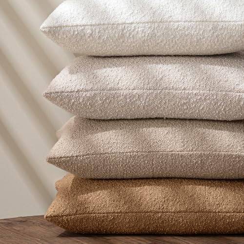 MIULEE 20x20 Inch Decorative Pillow Covers for Couch Bed Set of 2 Textured Boucle Neutral Throw Pillow Covers Natural Beige Ivory Accent Solid Pillowcases Sofa Living Room Home Decor - color: Beige, size: 20" x 20" (Pack of 2)