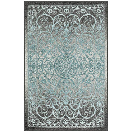 Maples Rugs Pelham Vintage Medallion Area Rugs - Made in USA - Washable, Non-Slip, Low Profile Indoor Rug for Entryway, Foyer, Kitchen, and Bathroom, 1'8 x 2'10, Blue/Grey - color: Grey/Blue, size: 1'8" x 2'10" (Rectangular)