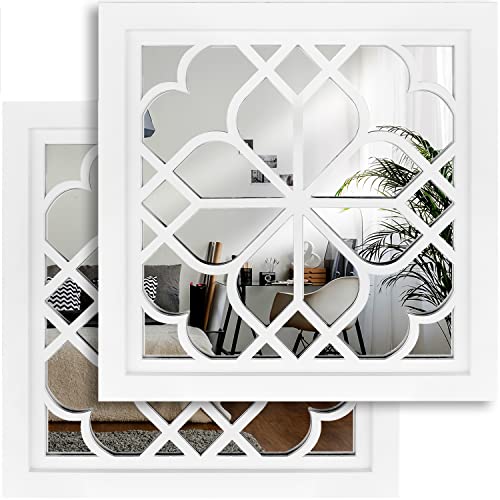 Wocred Set of 2 Mirrors Square Wall Mirror,Gorgeous Rustic Farmhouse Accent Mirror,White Color Entry Mirror for Bathroom Renovation,Bedrooms,Living Rooms and More(12”x12”) - color: White, size: 12x12 inch - 2 PCS