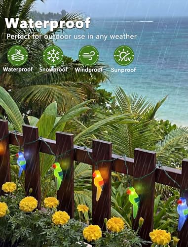 Parrot String Lights, 8.5FT 10 LED Summer String Lights with UL Certified Plug, Waterproof Tropical Party Decorations for Patio, Connectable Hawaiian Lights for Garden Backyard Bedroom Decor - color: 10 LED Parrot Lights