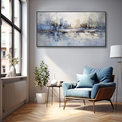 Abstract Wall Art Wall Decor Blue and Gray White Modern Canvas Art Print Abstract Artwork Framed Pictures for Living Room Bedroom Bathroom Office Home Decor Can Be Hung Directly 20"x 40" - color: Blue, size: 40"L x 20"W