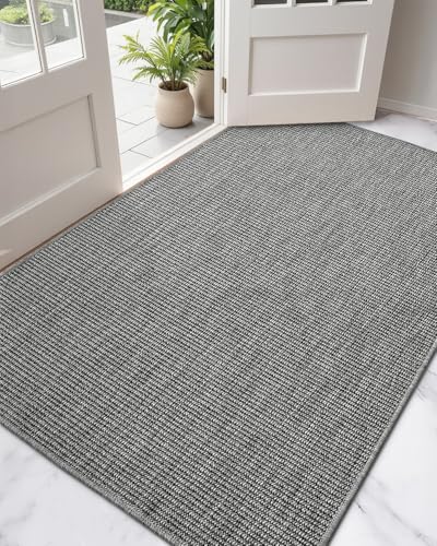 DEXI Dirt Trapper Door Mat, 31x60 Washable Doormat, Dirt Resistant and Absorbent, Easy Clean Low-Profile Floor Rugs for Entryway, Front Door, and Inside Entrance, Dark Grey - color: Dark Grey, size: 2'7" X 5' (Rectangular)