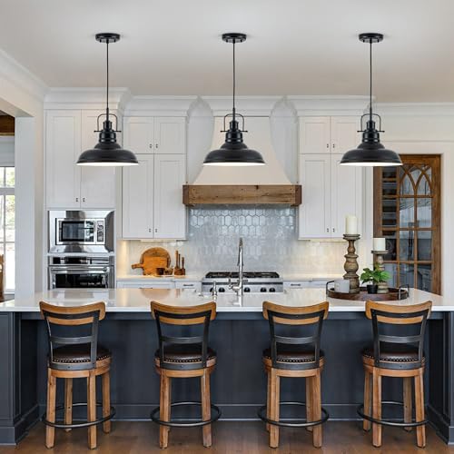 Zlepmlla Famrhouse Pendant Light, Black Pendant Light Fixture with Metal Dome Shade, Adjustable Height Hanging Light for Kitchen Island, Living Room, Bedroom - color: Metal Black