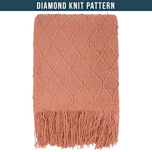PAVILIA Coral Orange Knit Throw Blanket for Couch, Twin Bed, Soft Knitted Farmhouse Sofa Throw for Living Room, Lightweight Decorative Fall Blanket for Chair, Outdoor Textured Boho Blanket, 60x80 - color: Coral Orange, size: 60 X 80 Inches - Twin