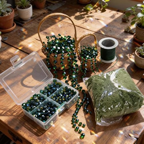 GUJYUYIF Green Glass Beads for Plant Making, Hanging Suncatchers Beading Kit for Jewelry Making DIY Craft Kit Plants Lover Gifts - color: Green