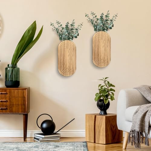 2PCS Wood Wall Planter for Indoor Plants, Wooden Hanging Planter for Dried Flowers and Artificial Greenery Plants,Wood Pocket Vase for Living Room,Bedroom,Bathroom (Brown) - color: Brown