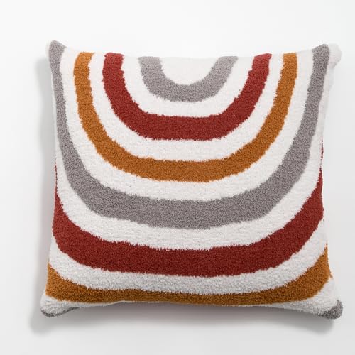 Bohemian Decorative Throw Pillow Cover, 17.7x17.7 inches, Rainbow Striped Tufted with Tassels, Acrylic (E-1) - color: E-1
