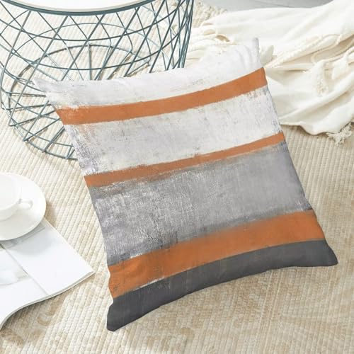 AEIOAE Orange Grey Pillow Covers 18x18 Set of 2 Beige Abstract Art Painting Striped Decorative Throw Pillow Covers Cotton Square Modern Cushion Case for Home Couch Sofa Outdoor - color: Orange, size: 18" x 18" (Pack of 1)