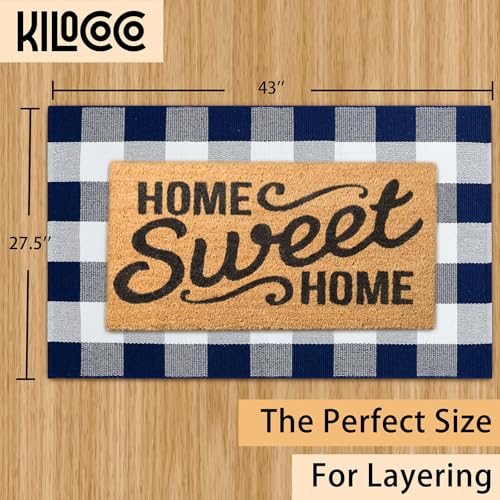 KILOCOCO Buffalo Plaid Checkered Rug 27.5x43 Inches Front Door Mat Outdoor Blue and White Rug Cotton Washable Front Porch Rugs Layered Doormats for Patio Farmhouse Entryway Kitchen Foyer - color: Blue and White, size: 2'4" x 3'7" (Rectangular)