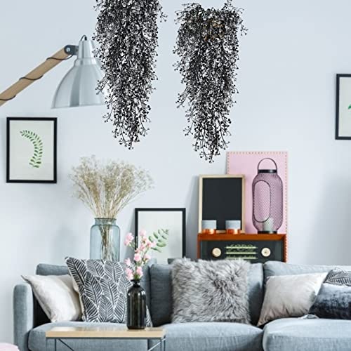 RECUTMS Artificial Hanging Plants 4 Pcs Fake Ferns Artificial Plants Large Faux Hanging Plant Wall Plants Fake Ivy Room Home Garden Wedding Halloween Party Indoor Outdoor Decor(Black White) - color: Black White