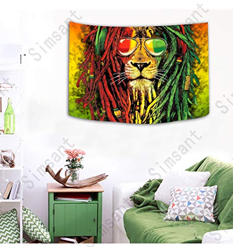 Simsant Rasta Rastafarian Tapestry Lion Head Bob Tapestry Wall Hanging Backdrop for Living Room Bedroom Dorm Psychedelic Decor Tapestry (60"x40") - size: 60"L x 40"W
