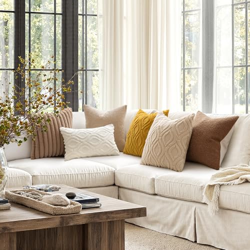 MIULEE Summer Mustard Yellow Throw Pillow Covers 18x18 Inch, Soft Plush Faux Wool Solid Couch Pillows Set of 2, Decorative Farmhouse Boho Cushion Covers for Sofa Living Room Bed Home Decor - color: Mustard Yellow, size: 18" x 18" (Pack of 2)