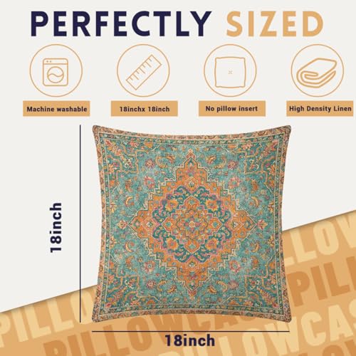 Vintage Boho Mandala Throw Pillow Covers 18x18 Set of 4, Floral Ornate Carpet Decorative Pillowcover for Couch Sofa Livingroom Outdoor Home Decor - color: Vintage Boho Mandala