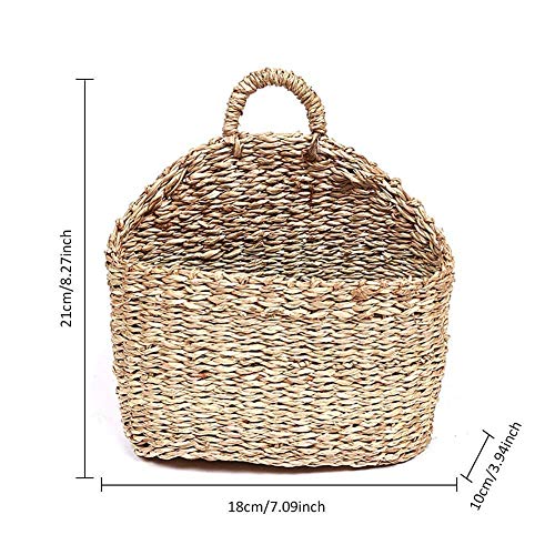 Seagrass Wicker Storage Basket with Handle - Semi-Circular Willow Woven Hanging Basket for Home, Garden, Wedding Wall Decor