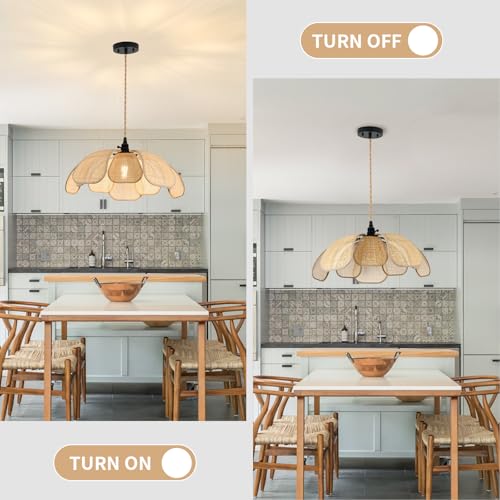 20 Inch Boho Flower Chandeliers for Dining Room Farmhouse Rattan Pendant Lights Girl Chandelier Hand Woven Bedroom Light Fixture Hanging Lamp for Kitchen Island - size: 20 Inch Ceiling
