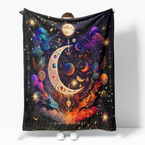 Black Purple Oversized Hippie Throw Blanket Sun Moon Stars Boho Throw Blankets Celestial Blankets Double-Sided Home Decor Bedding Chair Couch Recliner Cover Hippie Room Decor 70"X80" - color: A002 Black and Purple Blankets, size: 70"W X80"L(178X203CM)