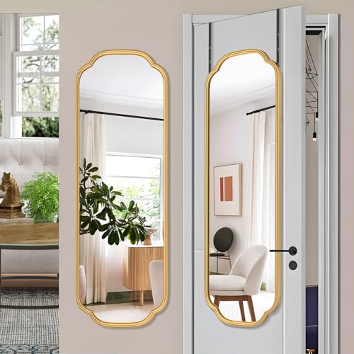 Ferytange 48"x16" Gold Door Mirror Full Length Over The Door with Non-Rusting Metal Frame, Modern Full Body Mirror Bedroom Closet Bathroom - color: Gold, size: 48"L x 16"W