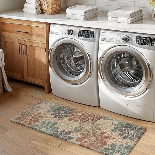 GENIMO Kitchen Mats for Floor, Kitchen Rugs Non Slip Washable Sets of 2, Waterproof Cushioned Anti Fatigue Mat, Floral Runner Rug for Laundry, Sink, Office, Home, 17.3"x47"+17.3"x30", Red - color: Red, size: 17.3"x47"+17.3"x30"