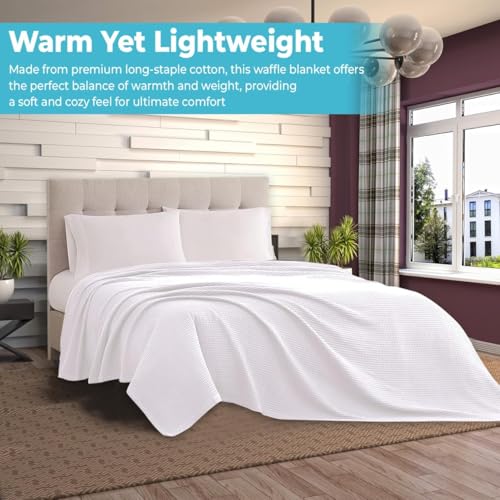 100% Cotton Blankets for Bed - Waffle Weave Blankets for Summer, Lightweight and Breathable Soft Woven Blanket for Spring (White, Twin (60" x 90")) - color: White, size: Twin (60" x 90")