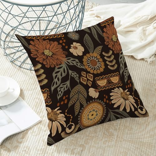 Boho Brown Plant Pillow Covers 16x16 Inch Set of 2, Boho Floral Outdoor Decorative Brown Tropical Leaves Throw Pillows Retro Bohemian Flower Couch Cushion Case for Chair Sofa Bedroom - color: Vc1, size: 16" x 16" (Pack of 2)