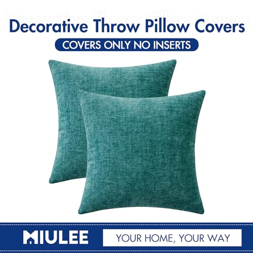 MIULEE Pack of 2 Teal Throw Pillow Covers 16x16 Inch Soft Chenille Pillow Covers for Sofa Living Room Couch Solid Dyed Cases - color: Teal, size: 16" x 16" (Pack of 2)