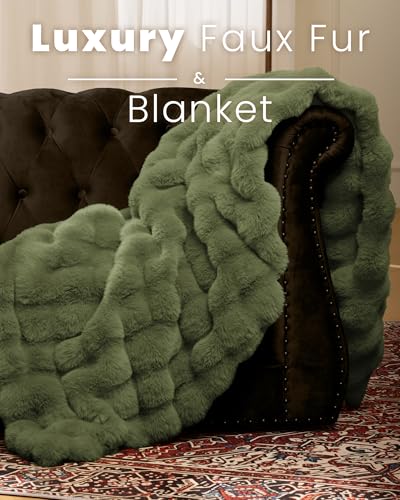Ultra Soft Cozy Faux Fur Throw Blanket, Fuzzy Plush Thick Bubble Blanket, Oversize Luxury Fluffy Blanket for Couch, Sofa, Bedroom, and Living Room,50x60 Inches,Green - color: Green, size: Throw
