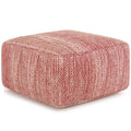 BOWERY HILL Square Pouf, Patterned Maroon Mélange Cotton, 20" W x 20" D x 10" H, Hand-Woven Upholstery, Polystyrene Filling, Transitional Style Footrest or Extra Seating for Living Space - color: Red