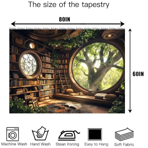 RichIdeas Tree Bookshelf Wall Tapestry Window Tapestries Wall Hanging Bookshelf Tapestries Decor for Windowless Office Room Bedroom Living Room Home Decor - color: Yellow-1, size: Customsize