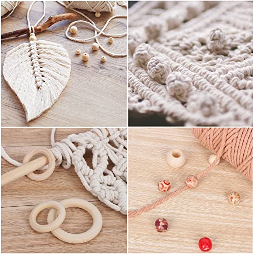 UHAPEER Macrame Kits for Adults Beginners with 656 Feet 3 mm Macrame Cotton Cord, DIY Macrame Plant Hanger Kit with Macrame Supplies and Instructions, Macrame Meads, Wooden Rings, Dream Catcher Rings - color: Beige Pink & Grey