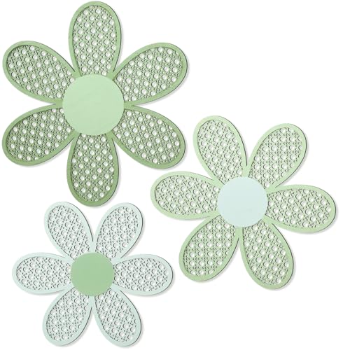 Maitys 3 Pieces Boho Daisy Wall Decor Natural Rattan Flower Wall Hanging Art Wooden Boho Art Nursery Flowers Farmhouse Hanging Decor for Home Office Nursery(Gradient Sage Green) - color: Gradient Sage Green