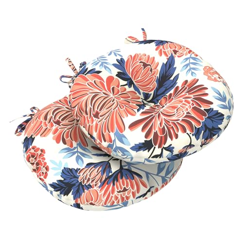 LVTXIII Outdoor Bistro Chair Cushions, 15"x15"x4" Round Patio Chair Cushions, All Weather Tufted Seat Cushions for Patio Furniture Use, Set of 2, Vibrant Blossom - color: Vibrant Blossom
