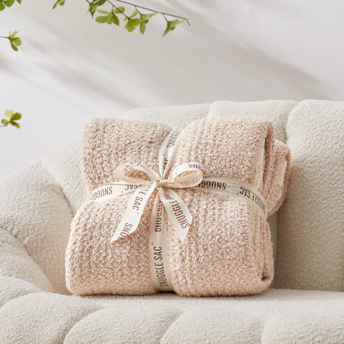 Snuggle Sac Heather Throw Blanket for Couch, Reversible Super Soft Blankets Warm Cozy Knit Fuzzy Plush Lightweight for Sofa, Bed, Camping, Picnic (Heather Beige, Throw(50"x60")) - color: Heather Beige, size: Throw(50"x60")