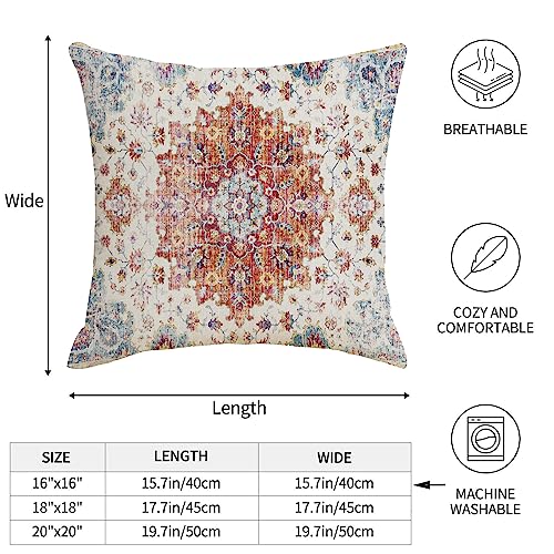 Boho Throw Pillow Covers 16x16 Orange and Blue Teal Ethnic Pillows | Set of 2 Coral Floral Decorative Pillows Cover Spring Farmhouse Cushion Case for Outdoor Living Room Couch Sofa Decor - color: Boho, size: 16" x 16" (Pack of 2)
