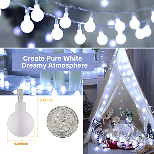 Minetom Globe String Lights, 66 Feet 200 Led Fairy Lights Plug in, 8 Modes with Remote Mini Globe Lights for Indoor Outdoor Bedroom Party Wedding Garden Christmas Tree Decor, Pure White - color: Pure White, size: 200LED