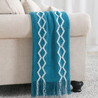 BOURINA Fluffy Chenille Knitted Fringe Throw Blanket Lightweight Soft Cozy for Bed Sofa Chair Throw Blankets Teal 60" x 80" - color: A-teal, size: 60"×80"