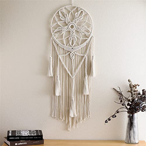 Dream Catcher Tapestry Boho Macrame Cotton Woven Handmade Bohemian Art with Tassel Craft Ornament for Bedroom Living Room Apartment Nursery 12x32 Inch - color: Beige