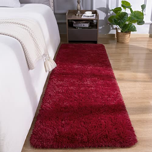 DETUM Wine Red Runner Rug 2x6 for Hallyway Entryway Kitchen Fluffy Area Rugs for Bedroom Soft Kids Room Rugs Furry and Washable Christmas Carpets - color: Burgundy, size: 2 x 6 feet