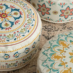MOCOFO Round Bohemian Ottoman Pouf Cover, 18 Inch, Cotton Blend, Church Window Print, Living Room Storage Footrest, Cover Only (Little Wild) - color: Little Wild